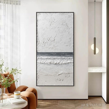 BUYARTVIEW Noir Horizon – Textured Minimalist Black and White Seascape - image 2