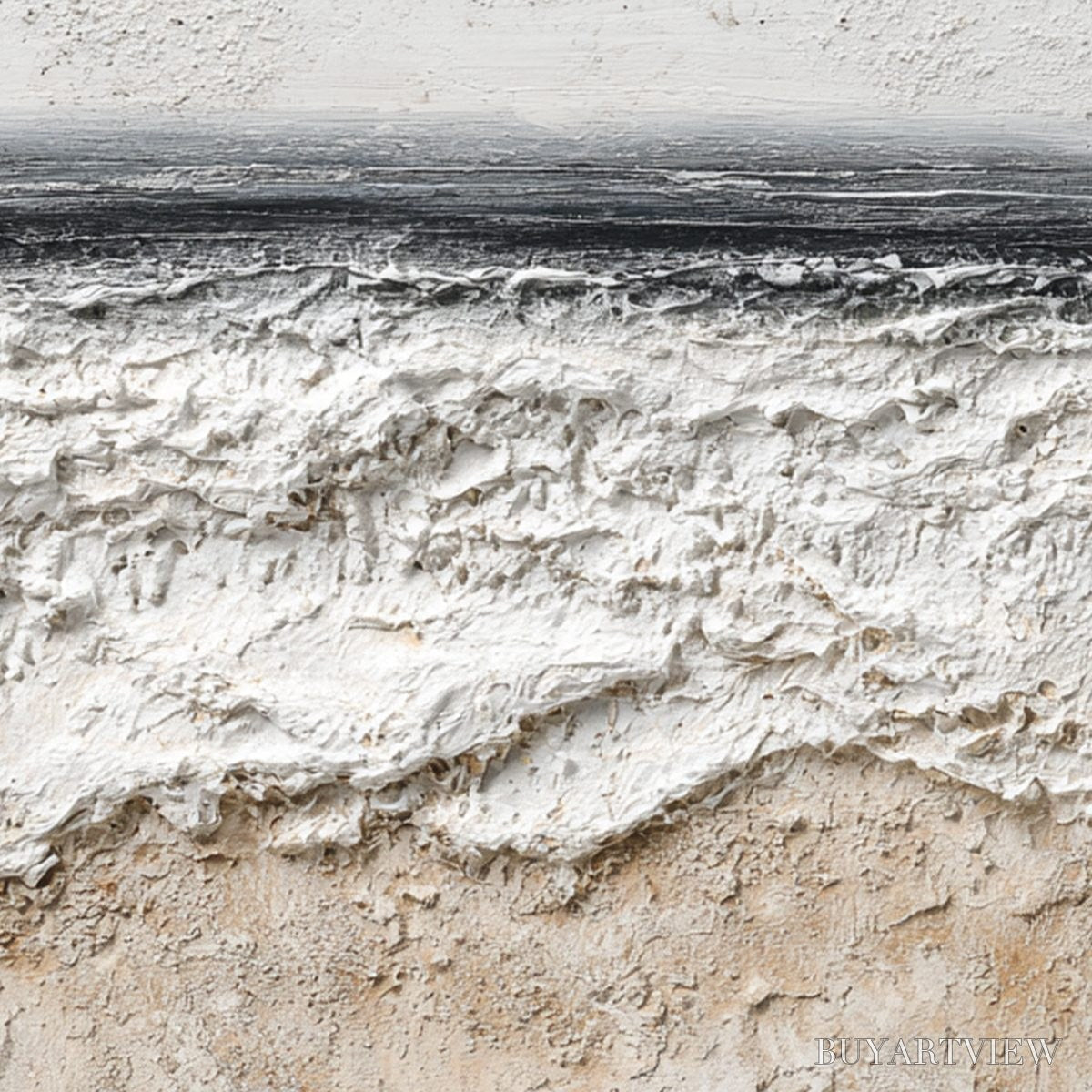 BUYARTVIEW Noir Horizon – Textured Minimalist Black and White Seascape - image 3