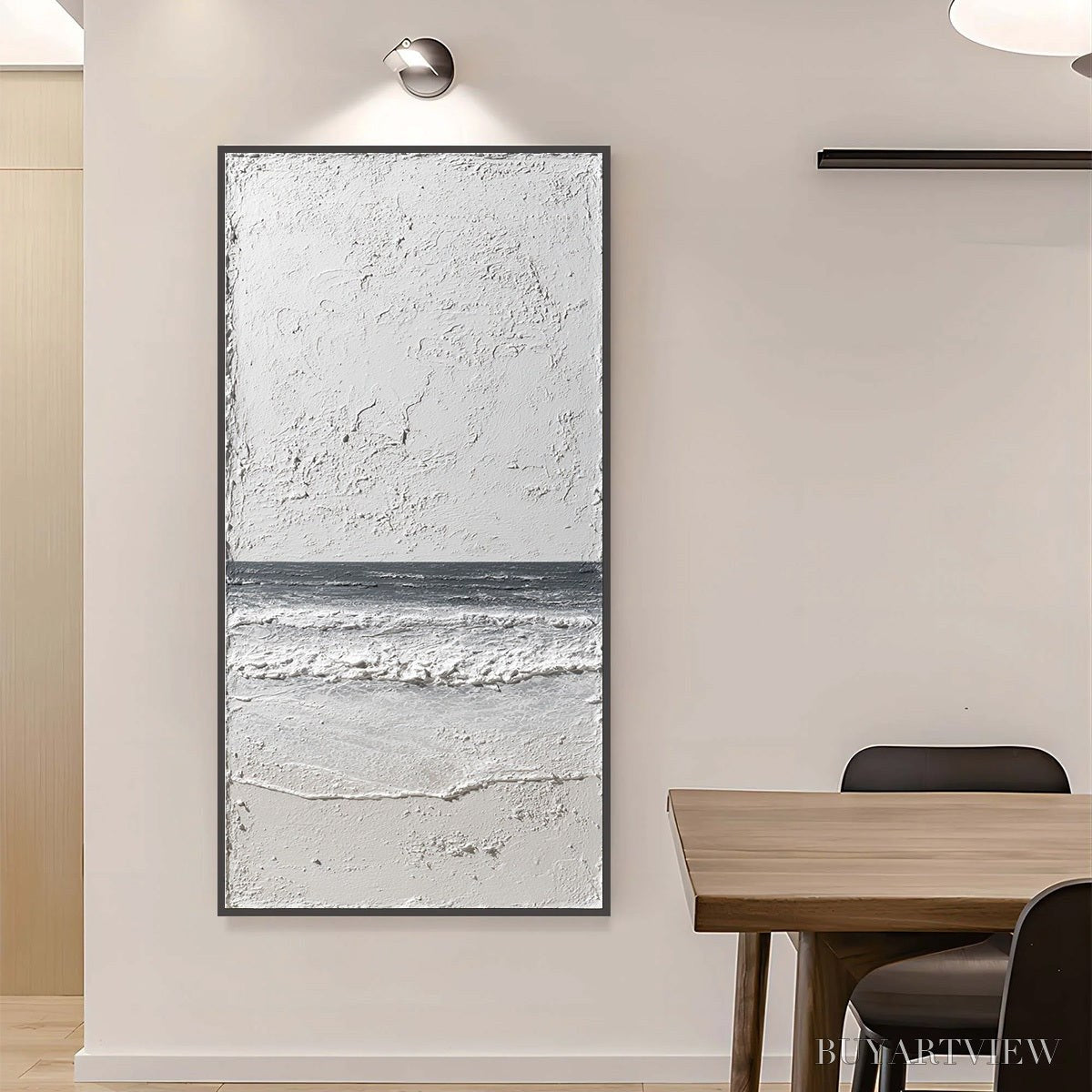 BUYARTVIEW Noir Horizon – Textured Minimalist Black and White Seascape - image 4