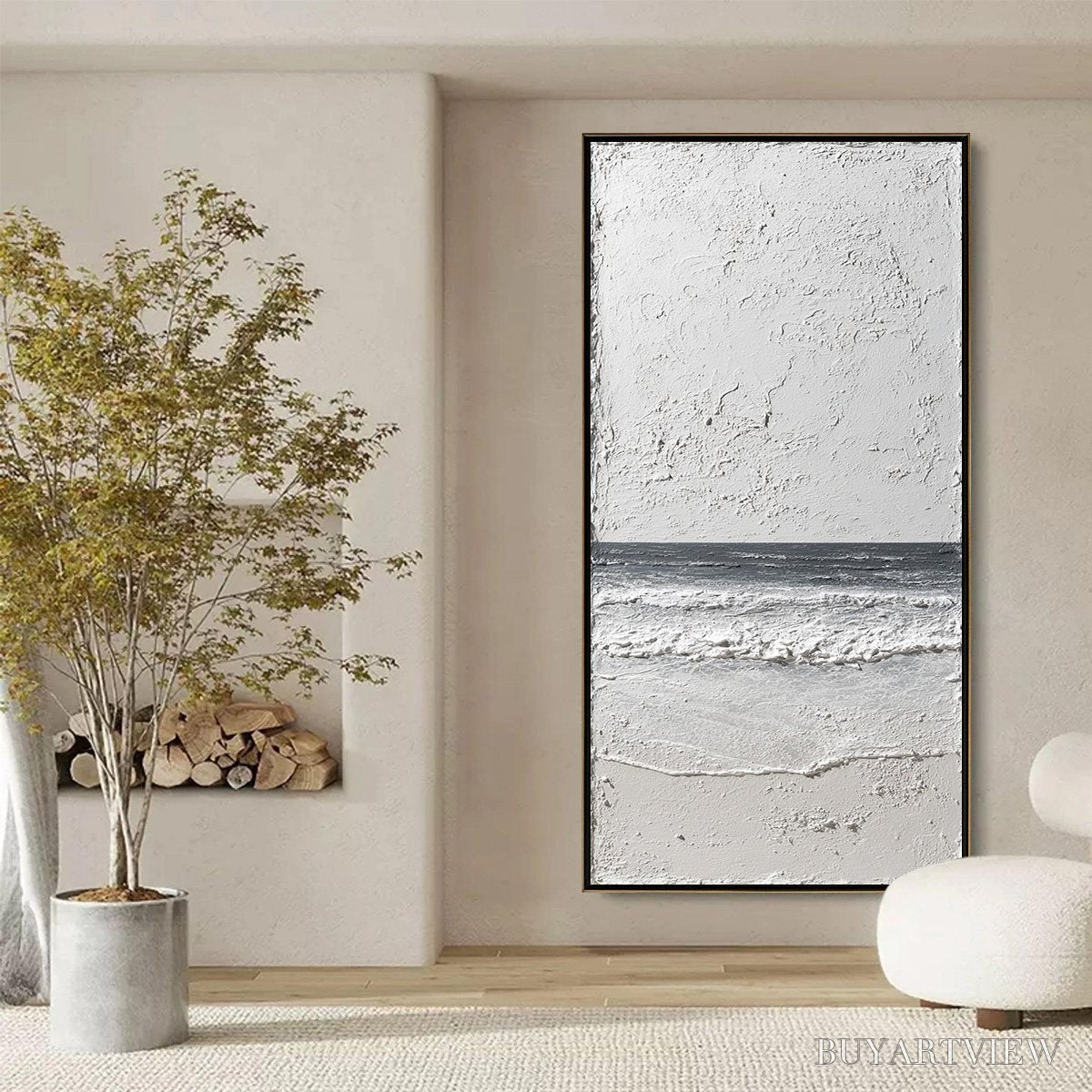 BUYARTVIEW Noir Horizon – Textured Minimalist Black and White Seascape - image 6