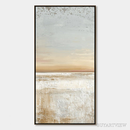 BUYARTVIEW Quiet Shore – Textured Wabi Sabi Minimalist Beach Painting - image 1