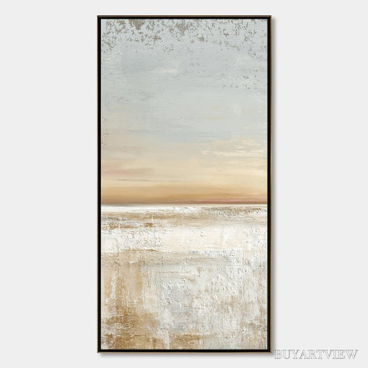 BUYARTVIEW Quiet Shore – Textured Wabi Sabi Minimalist Beach Painting - image 1