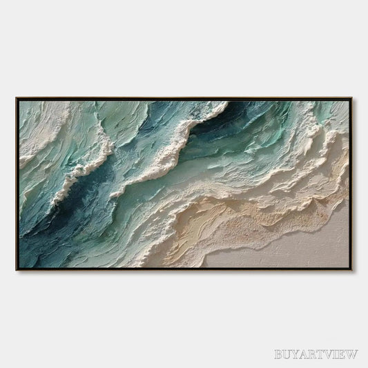 BUYARTVIEW Ocean'S Breath – Textured Wabi Sabi Coastal Seascape Painting - image 1