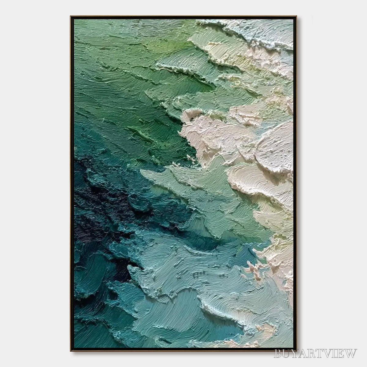 BUYARTVIEW Emerald Tide – Textured Wabi Sabi Abstract Painting - image 1