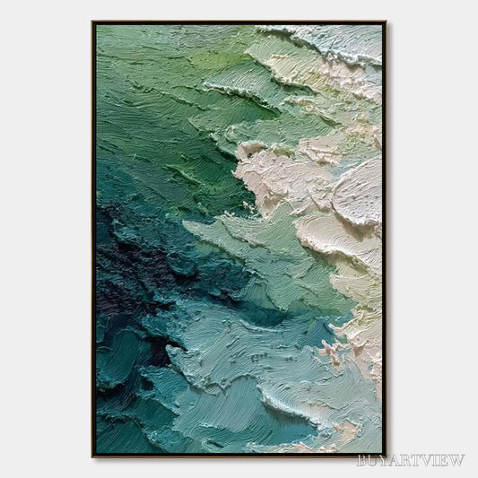 BUYARTVIEW Emerald Tide – Textured Wabi Sabi Abstract Painting - image 1