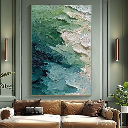 BUYARTVIEW Emerald Tide – Textured Wabi Sabi Abstract Painting - image 2