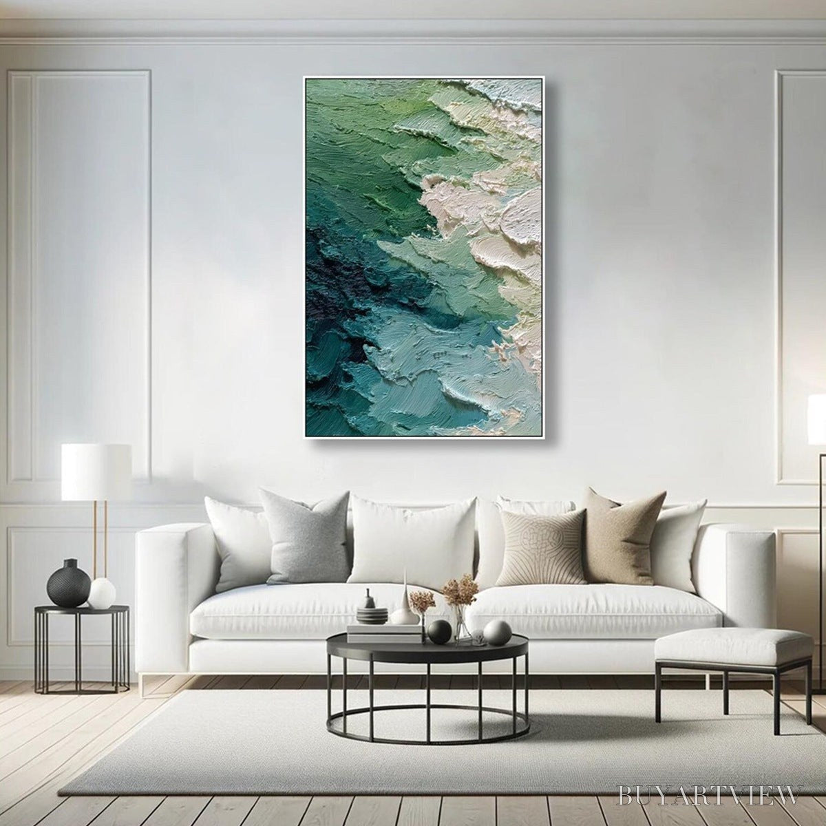 BUYARTVIEW Emerald Tide – Textured Wabi Sabi Abstract Painting - image 4