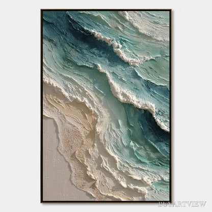 BUYARTVIEW Aquamarine Rush – Textured Impasto Ocean Wave Painting - image 1