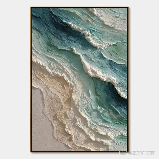 BUYARTVIEW Aquamarine Rush – Textured Impasto Ocean Wave Painting - image 1