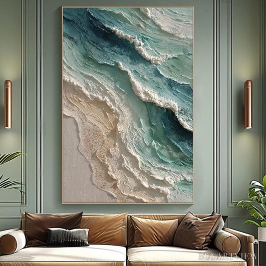 BUYARTVIEW Aquamarine Rush – Textured Impasto Ocean Wave Painting - image 2