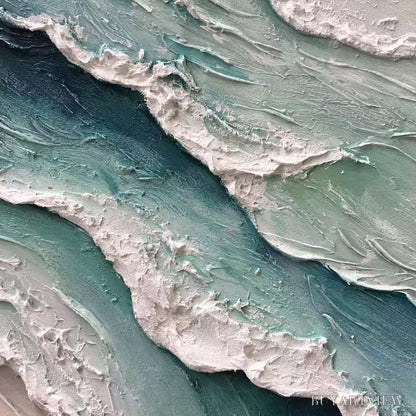 BUYARTVIEW Aquamarine Rush – Textured Impasto Ocean Wave Painting - image 3