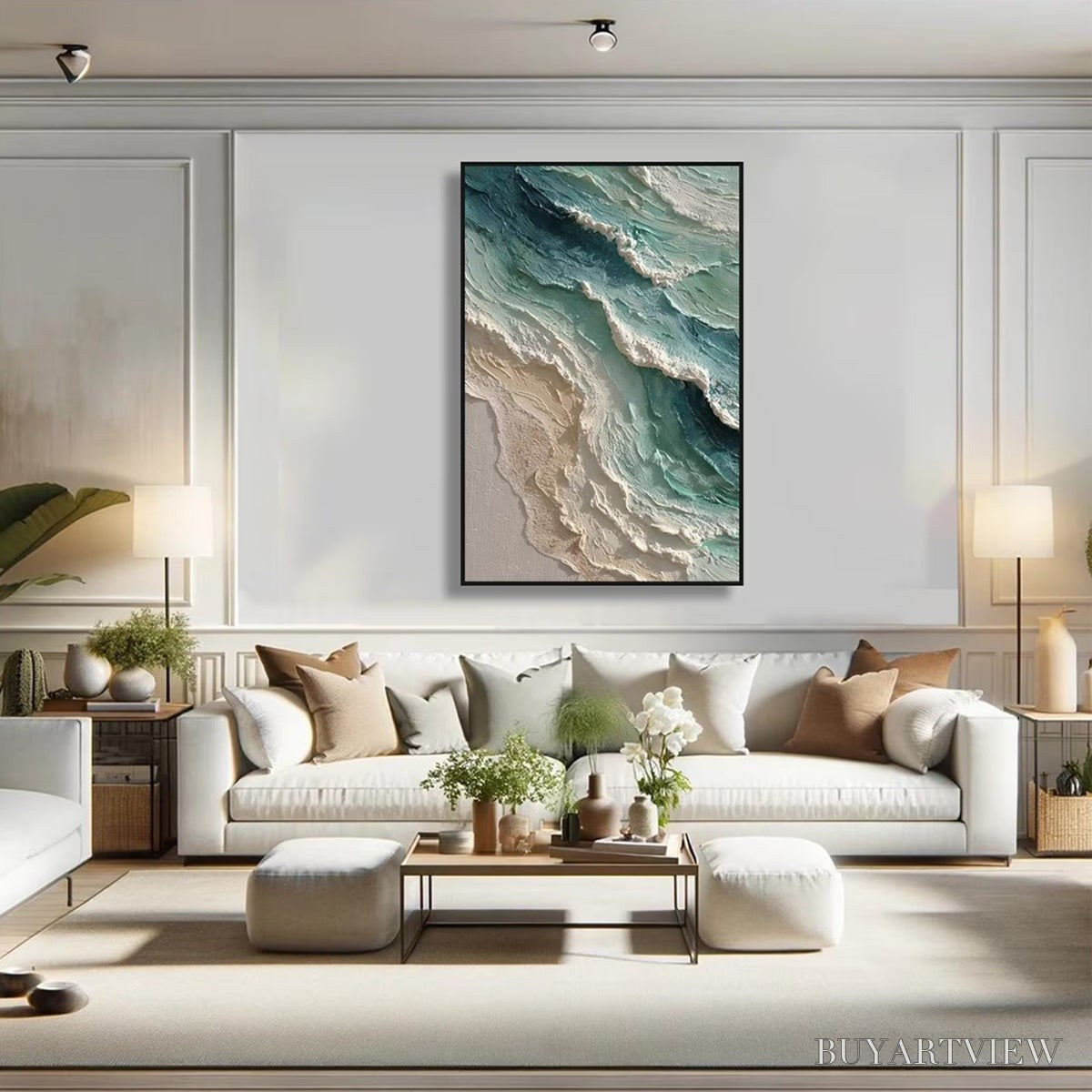 BUYARTVIEW Aquamarine Rush – Textured Impasto Ocean Wave Painting - image 4