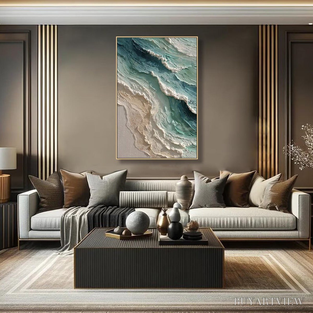 BUYARTVIEW Aquamarine Rush – Textured Impasto Ocean Wave Painting - image 5