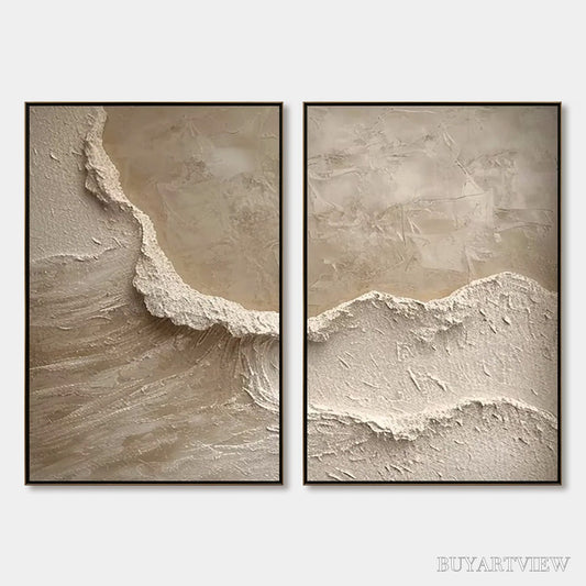 BUYARTVIEW Echoes of the Shore – Wabi Sabi Textured Beach Painting Set - image 1