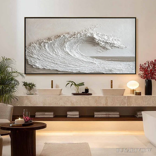 BUYARTVIEW White Crest – Textured Minimalist Ocean Wave Painting - image 2