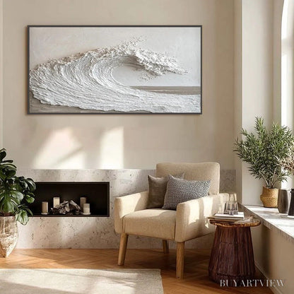 BUYARTVIEW White Crest – Textured Minimalist Ocean Wave Painting - image 4