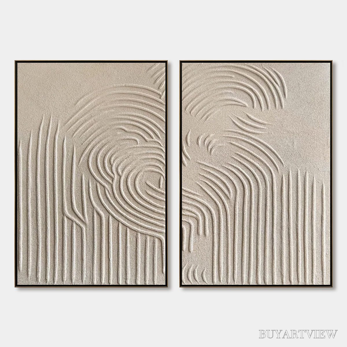 BUYARTVIEW Zen Cascade – Wabi Sabi Textured Diptych - image 1