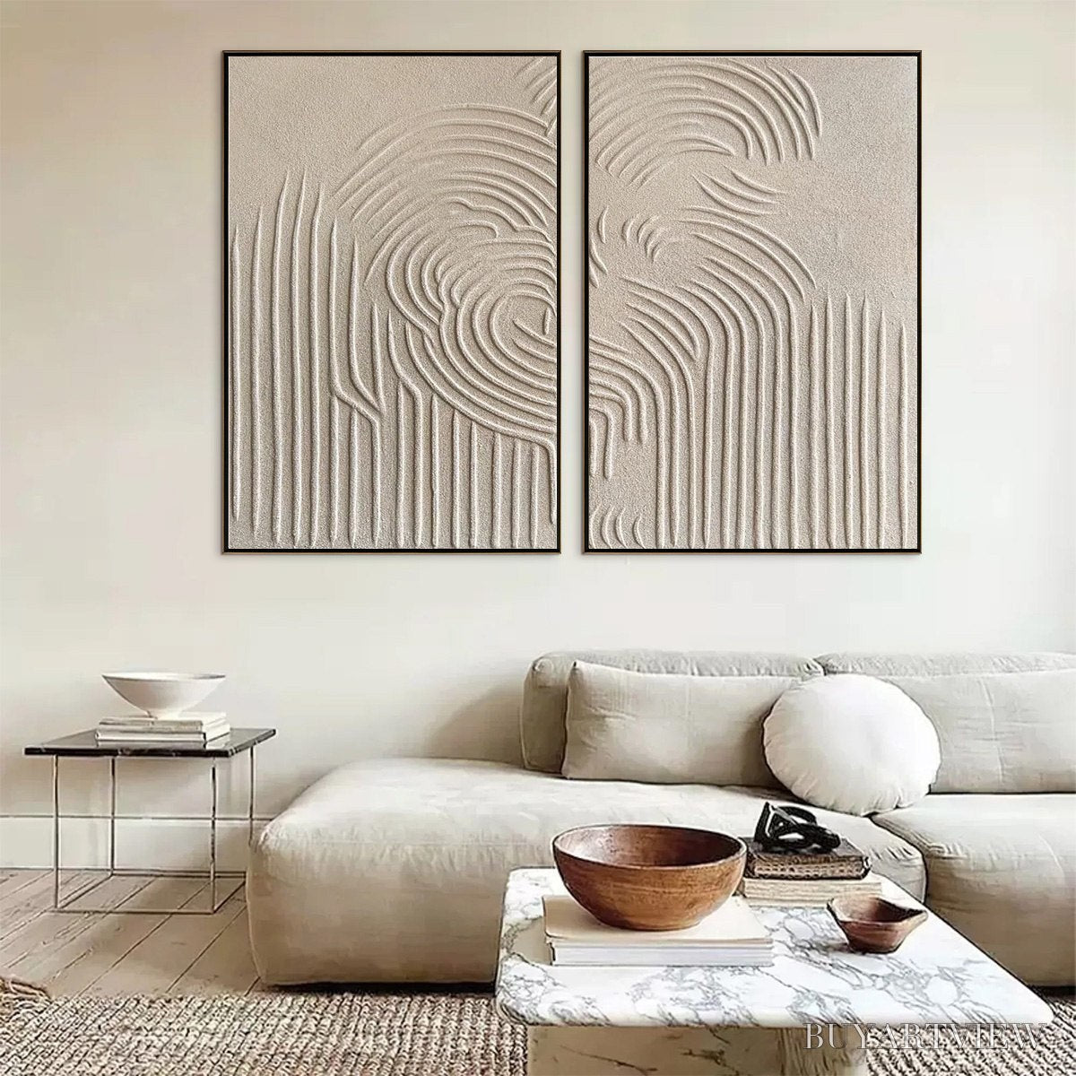 BUYARTVIEW Zen Cascade – Wabi Sabi Textured Diptych - image 4