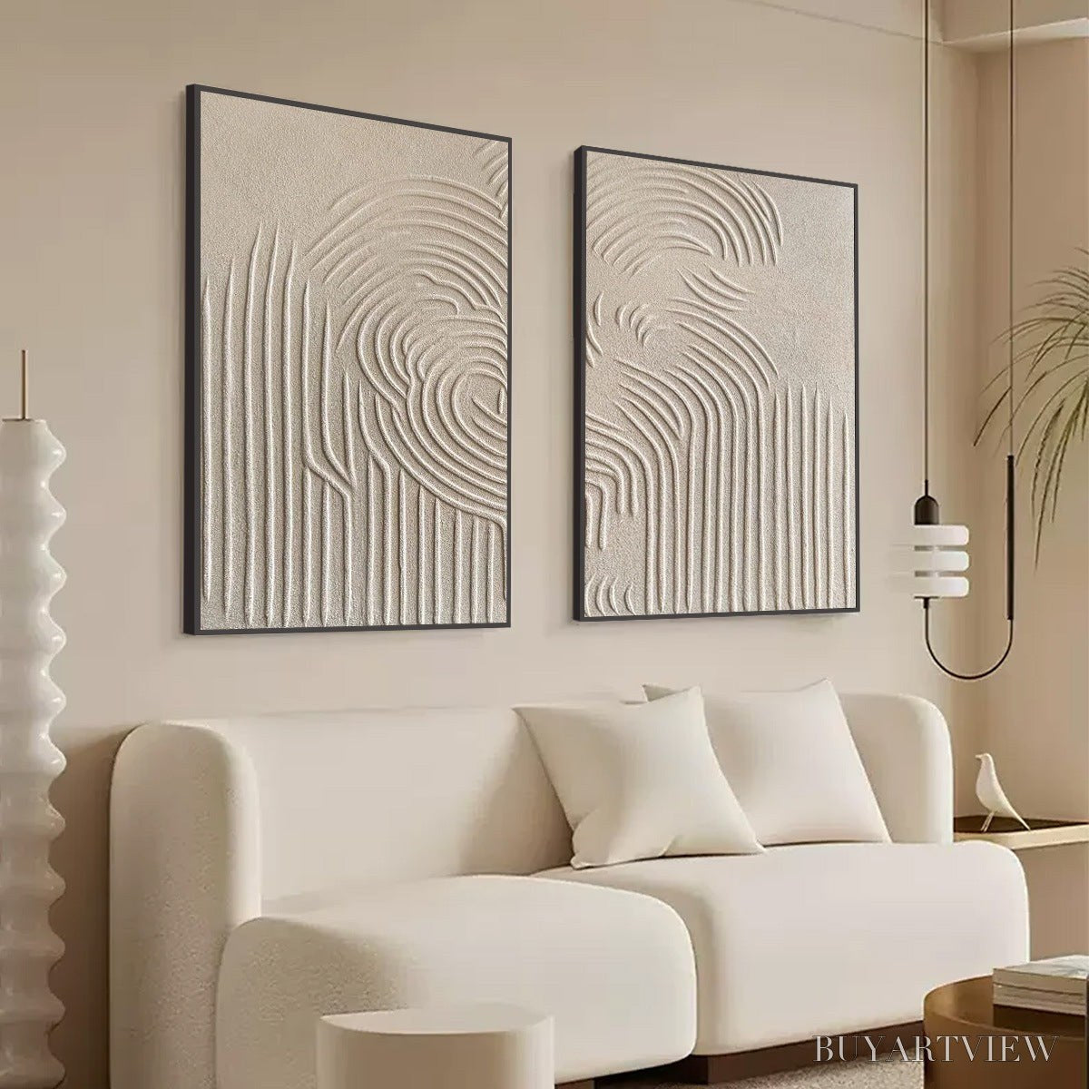 BUYARTVIEW Zen Cascade – Wabi Sabi Textured Diptych - image 5