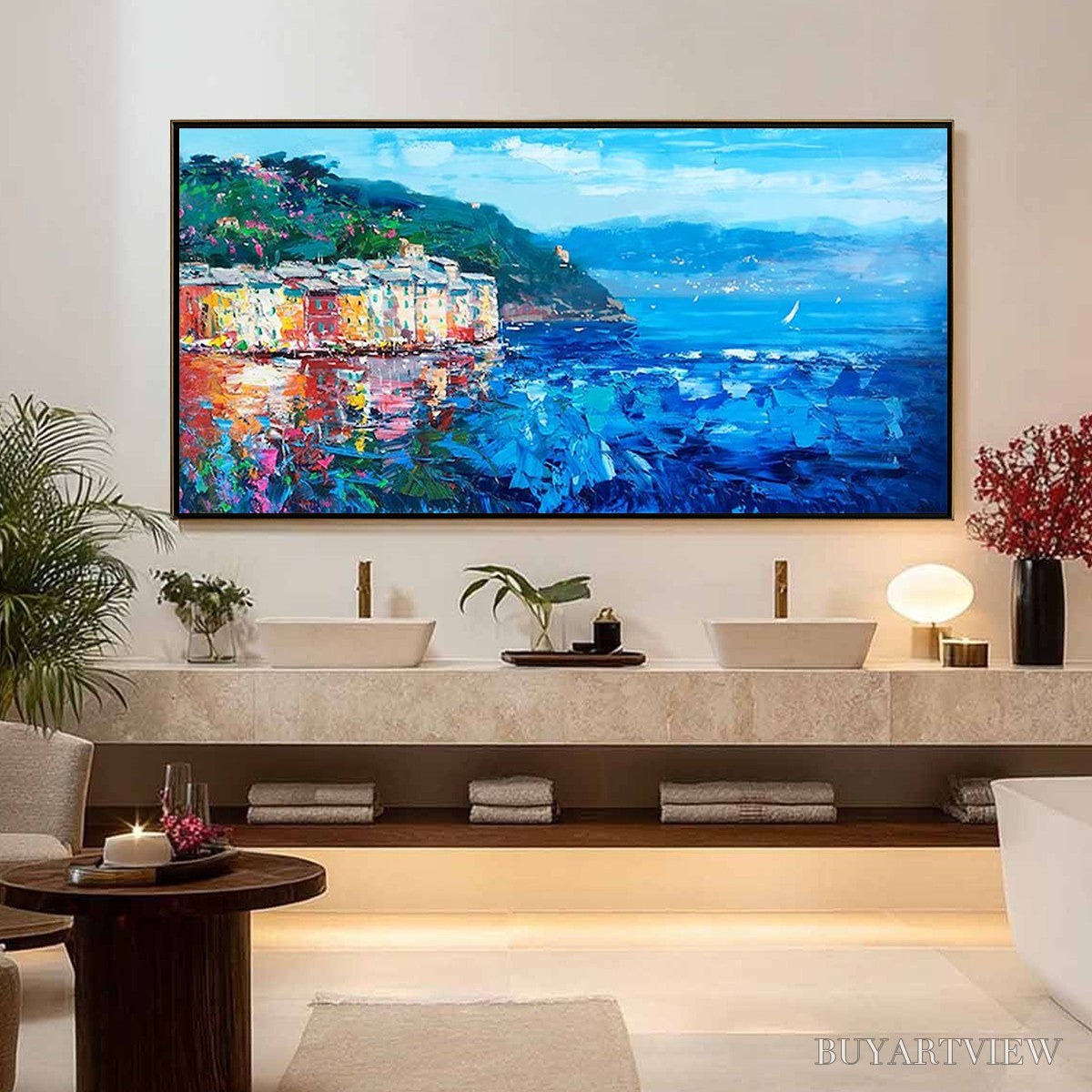 BUYARTVIEW Azure Riviera – Palette Knife Coastal Seascape Oil Painting - image 2