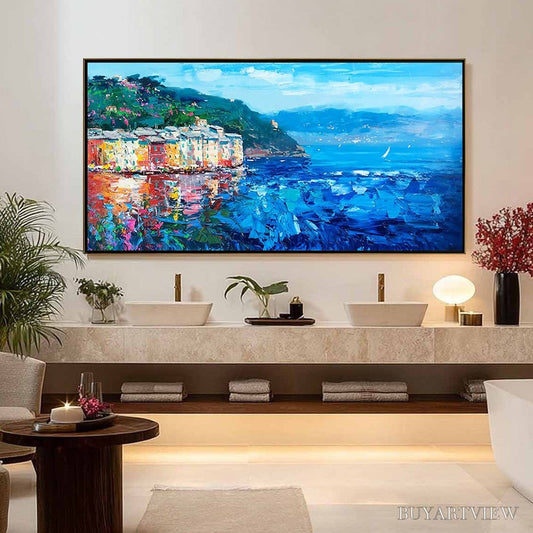 BUYARTVIEW Azure Riviera – Palette Knife Coastal Seascape Oil Painting - image 2