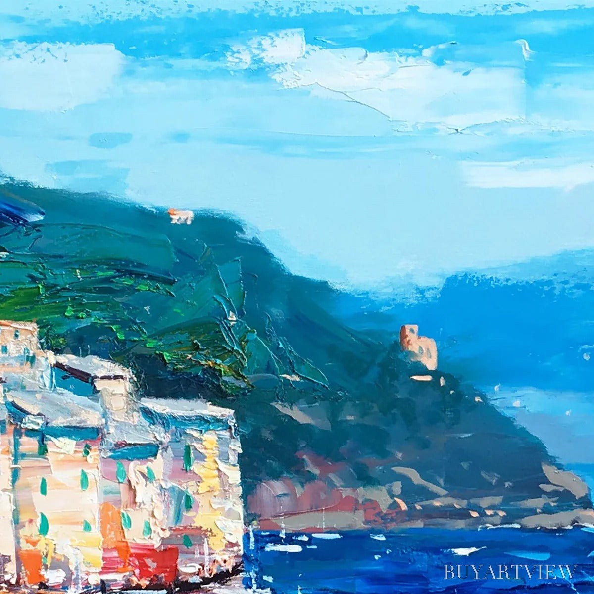 BUYARTVIEW Azure Riviera – Palette Knife Coastal Seascape Oil Painting - image 3