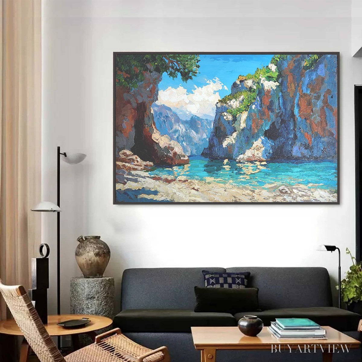 BUYARTVIEW Amalfi Cove – Impasto Coastal Landscape Oil Painting - image 5