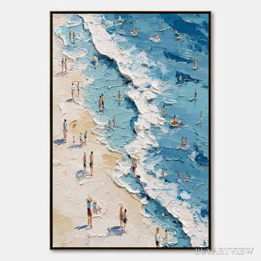 BUYARTVIEW Sunlit Tideline – Textured Palette Knife Beach Scene Painting - image 1