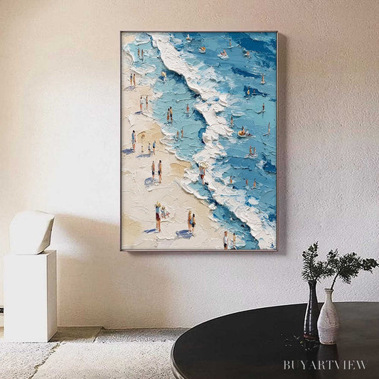 BUYARTVIEW Sunlit Tideline – Textured Palette Knife Beach Scene Painting - image 2