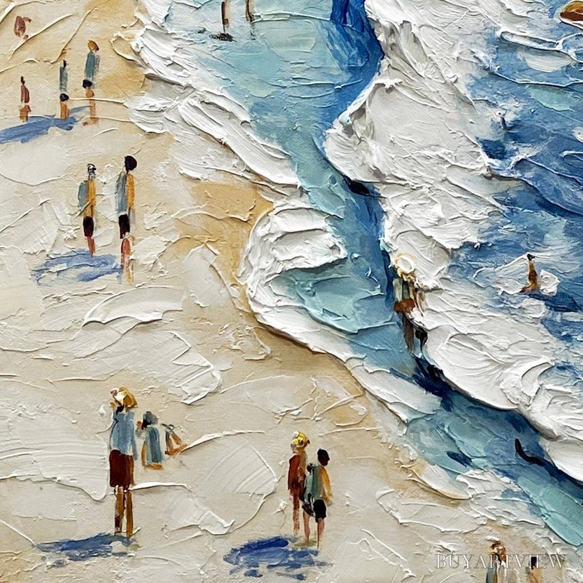 BUYARTVIEW Sunlit Tideline – Textured Palette Knife Beach Scene Painting - image 3