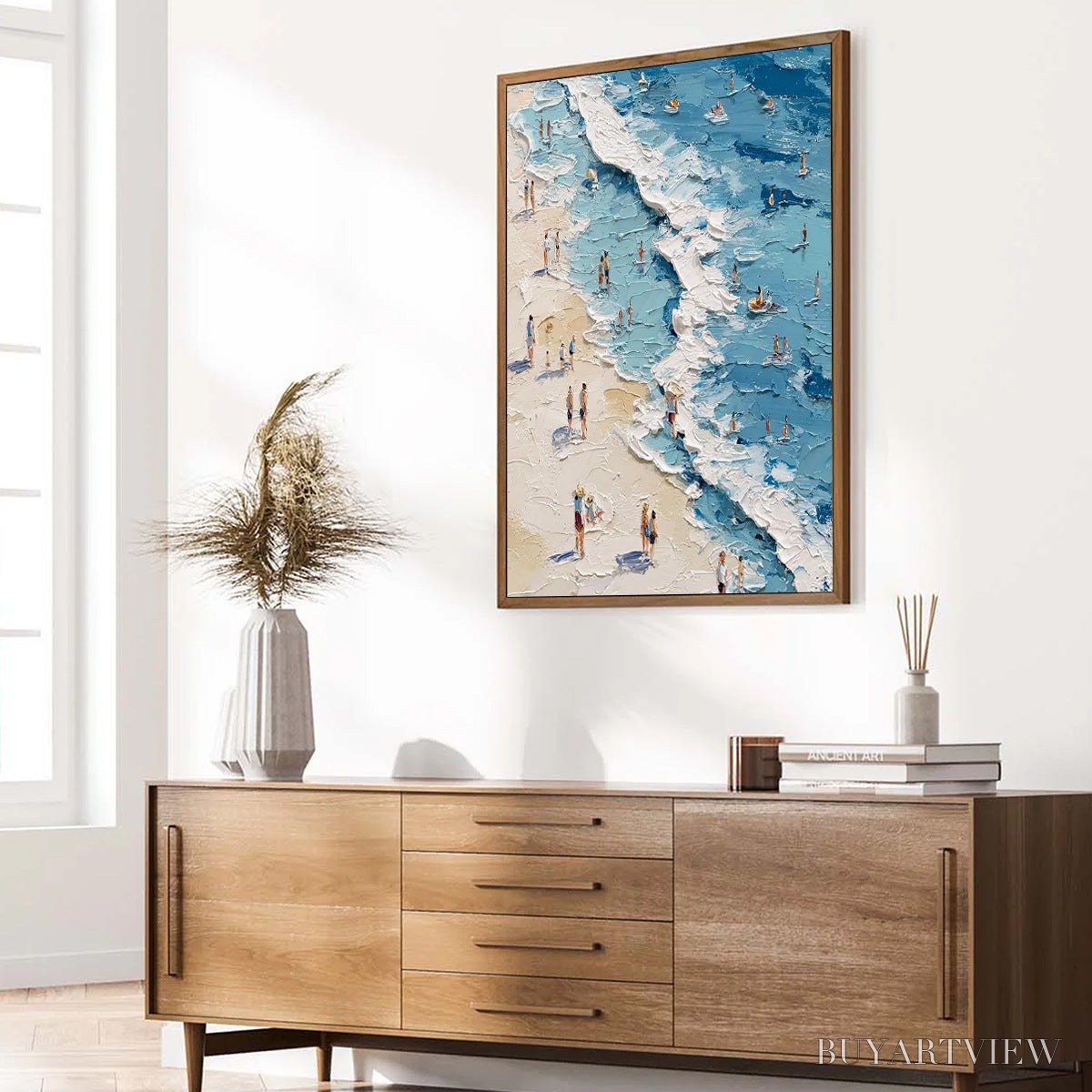 BUYARTVIEW Sunlit Tideline – Textured Palette Knife Beach Scene Painting - image 5