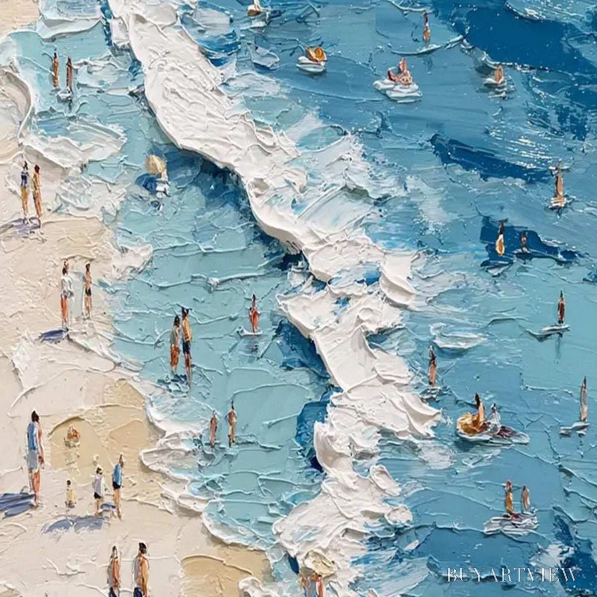 BUYARTVIEW Sunlit Tideline – Textured Palette Knife Beach Scene Painting - image 6