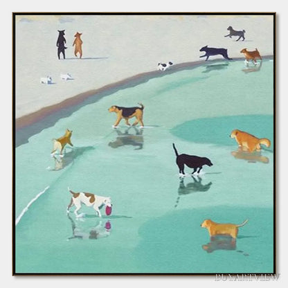 BUYARTVIEW Paws At Tide – Minimalist Dog Beach Scene Oil Painting - image 1