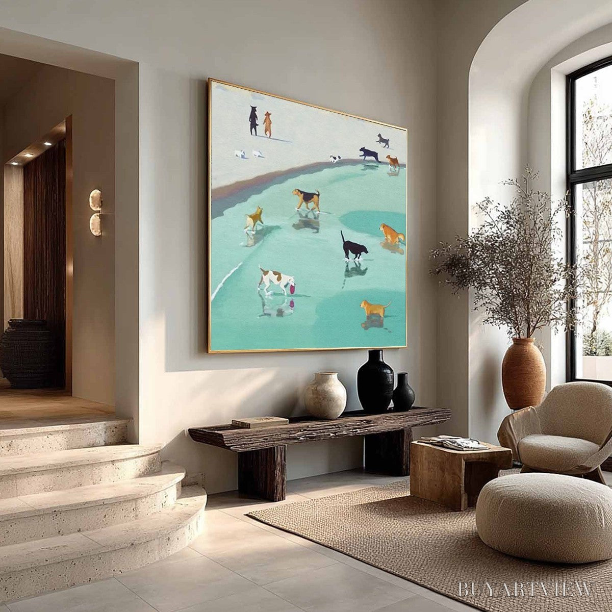 BUYARTVIEW Paws At Tide – Minimalist Dog Beach Scene Oil Painting - image 5