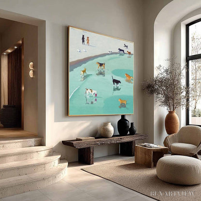 BUYARTVIEW Paws At Tide – Minimalist Dog Beach Scene Oil Painting - image 5