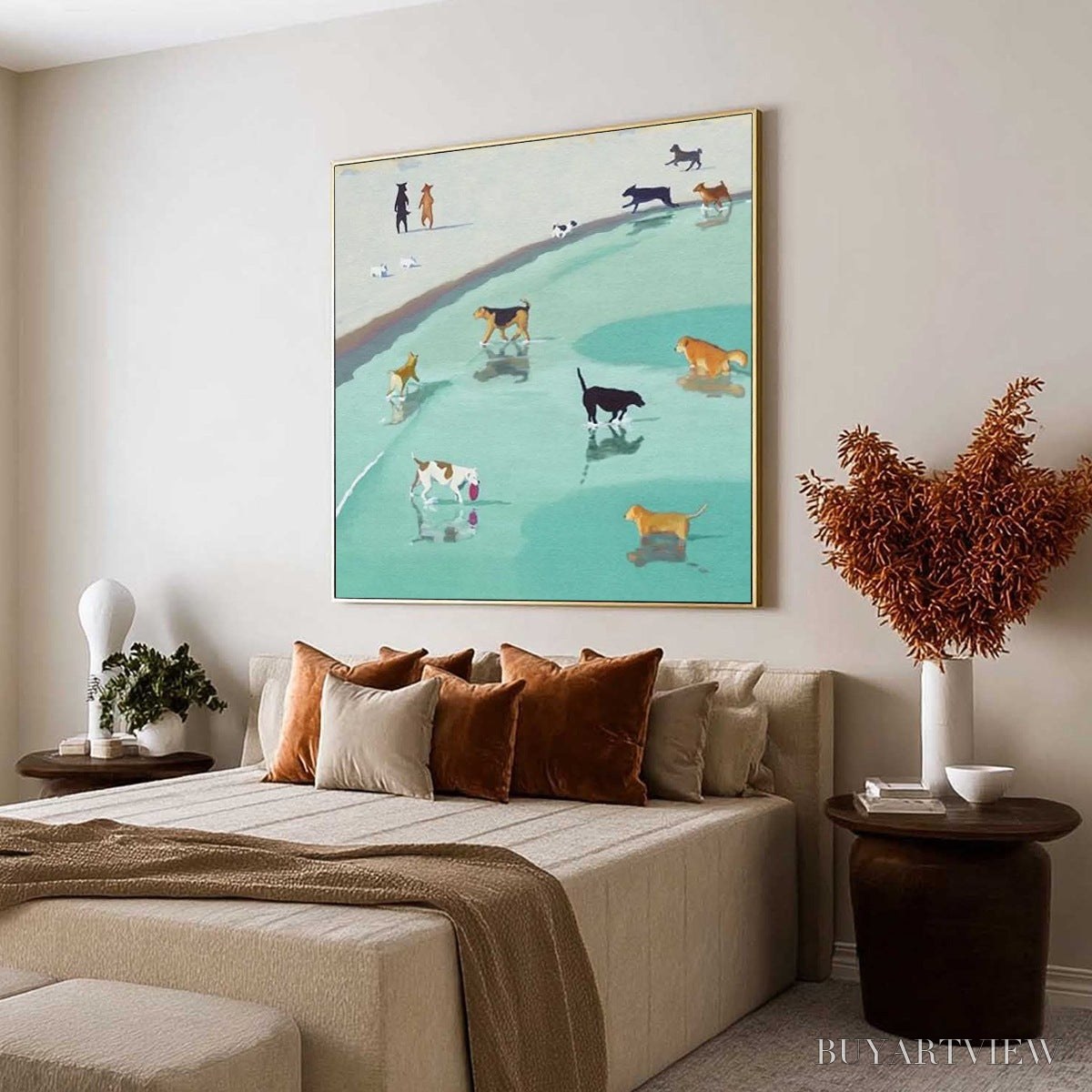 BUYARTVIEW Paws At Tide – Minimalist Dog Beach Scene Oil Painting - image 6