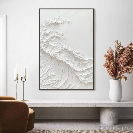 BUYARTVIEW Alabaster Swell – Minimalist Textured Coastal Oil Painting - image 2