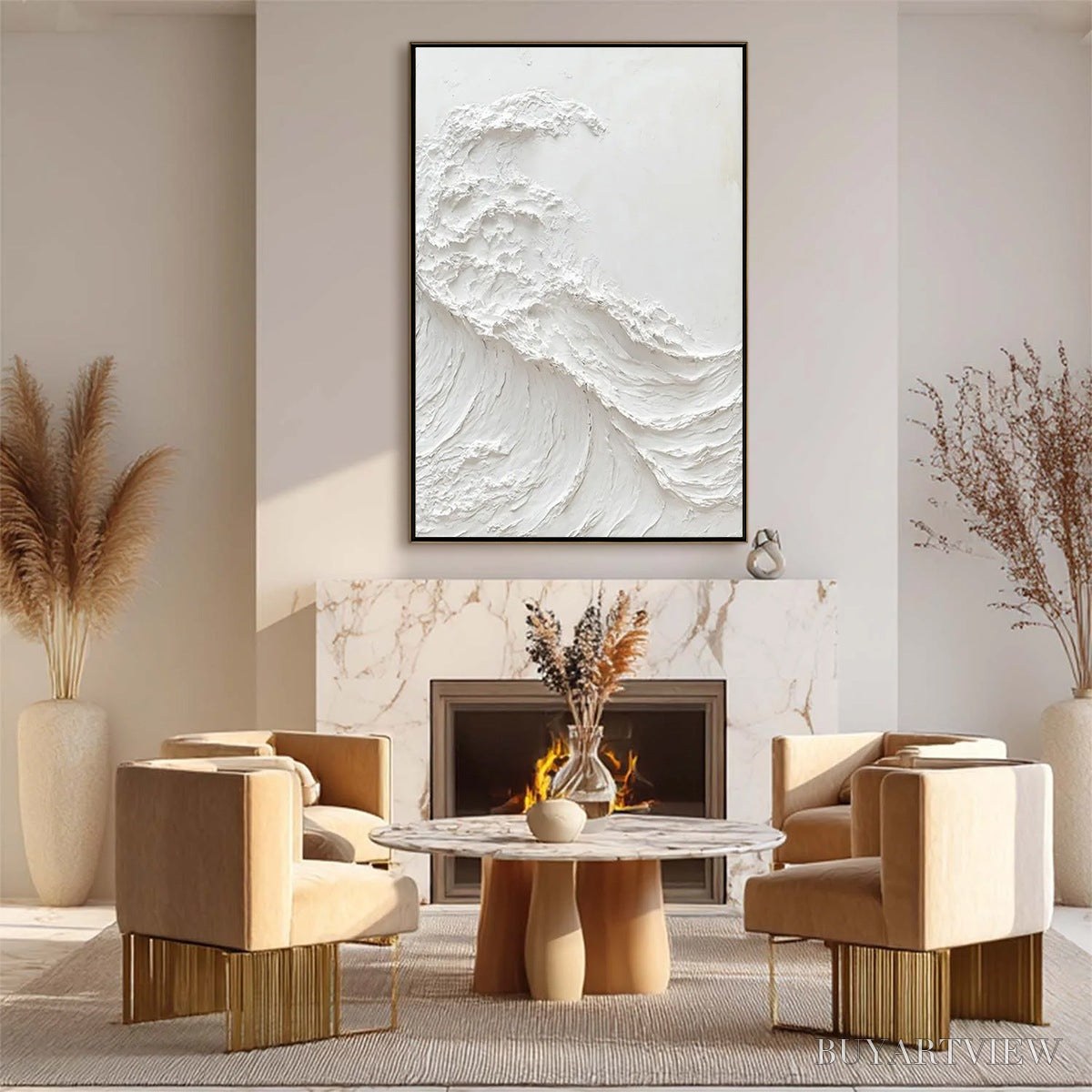BUYARTVIEW Alabaster Swell – Minimalist Textured Coastal Oil Painting - image 4
