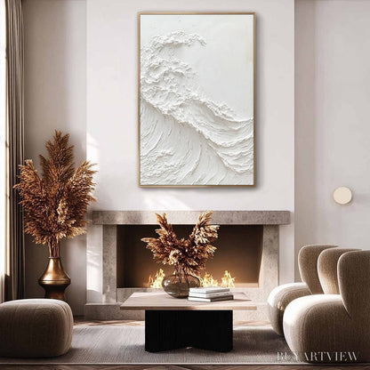 BUYARTVIEW Alabaster Swell – Minimalist Textured Coastal Oil Painting - image 6
