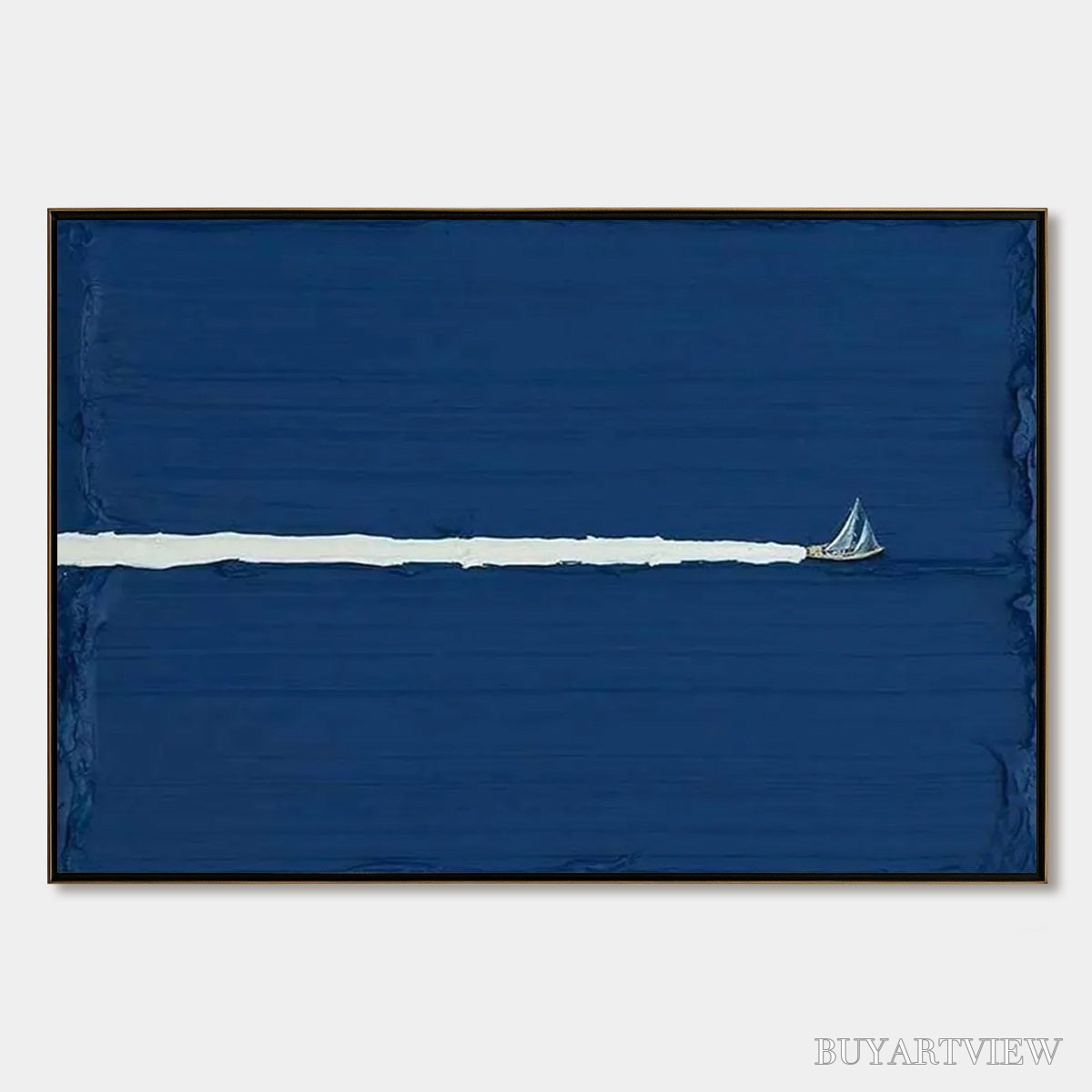 BUYARTVIEW Silent Wake – Minimalist Sailboat Seascape Oil Painting - image 1