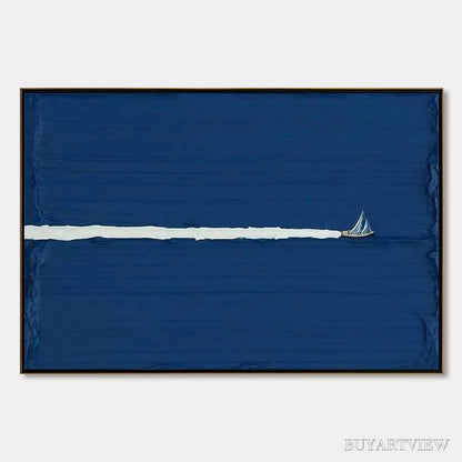 BUYARTVIEW Silent Wake – Minimalist Sailboat Seascape Oil Painting - image 1