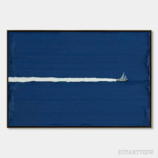 BUYARTVIEW Silent Wake – Minimalist Sailboat Seascape Oil Painting - image 1
