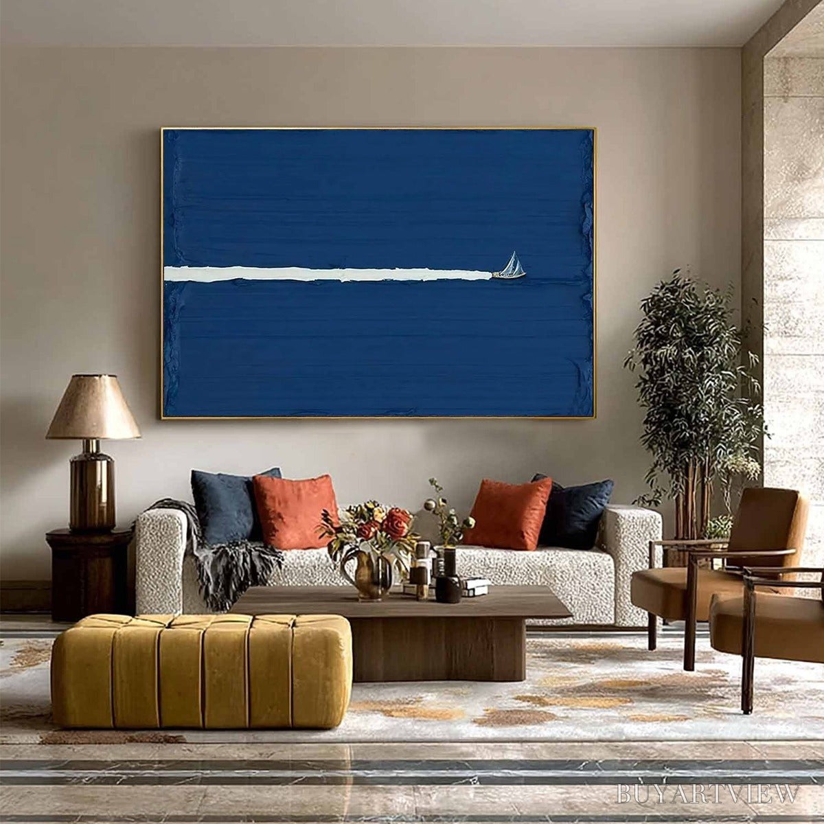 BUYARTVIEW Silent Wake – Minimalist Sailboat Seascape Oil Painting - image 4