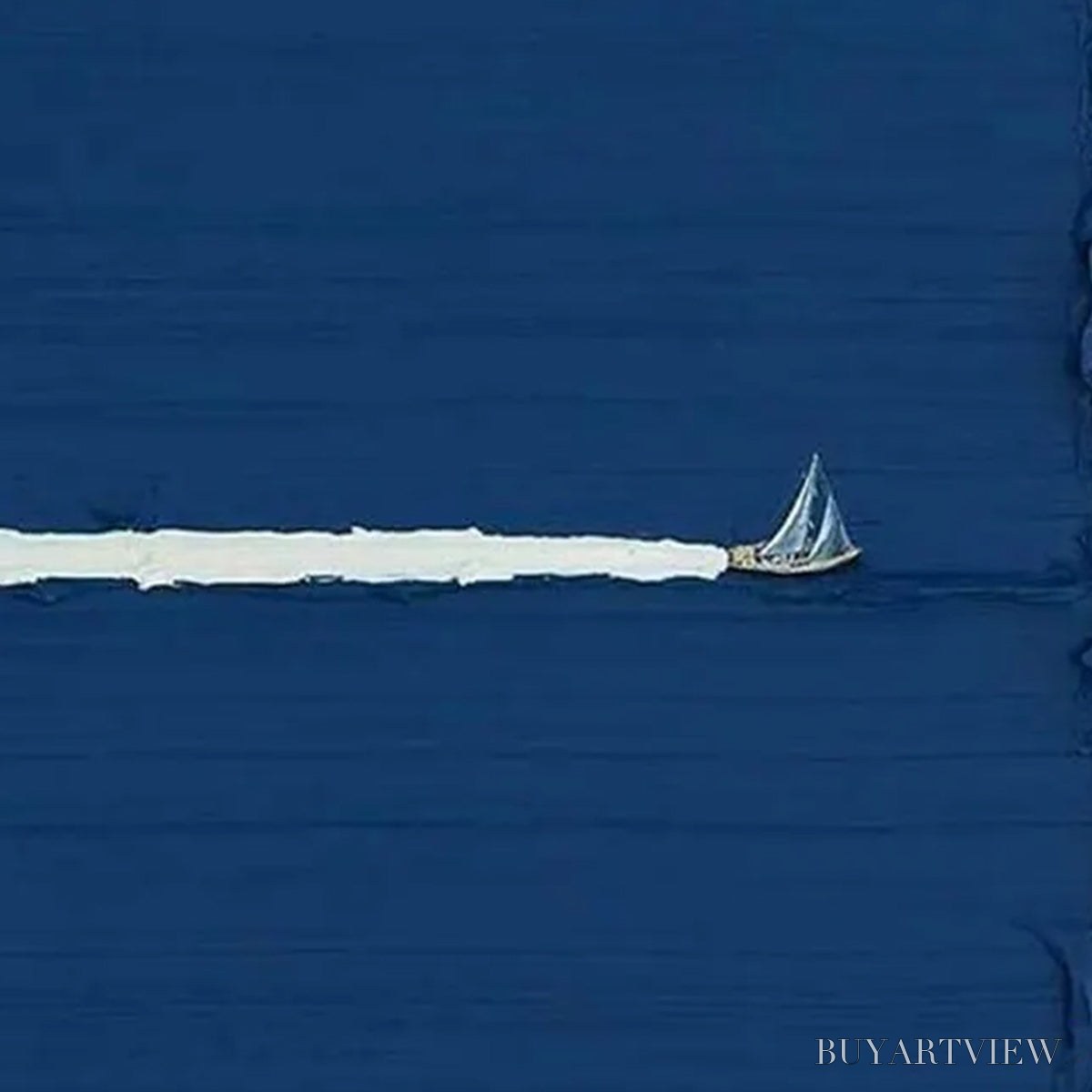 BUYARTVIEW Silent Wake – Minimalist Sailboat Seascape Oil Painting - image 5