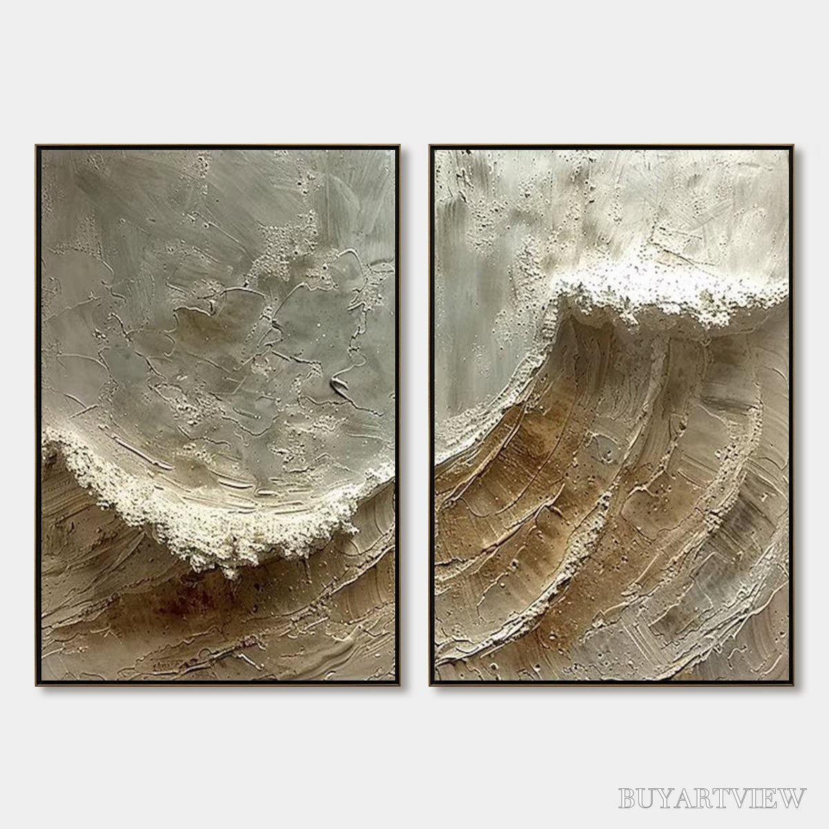 BUYARTVIEW Tidal Whisper – Textured Wabi Sabi Coastal Diptych Oil Painting - image 1
