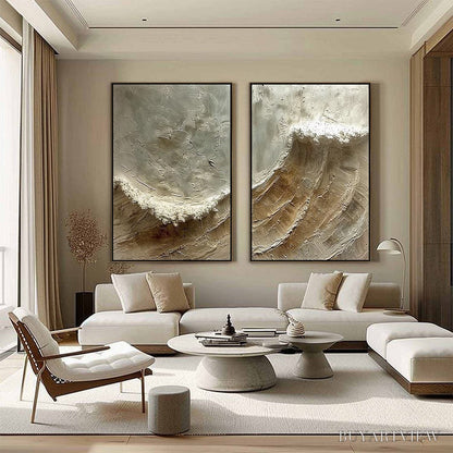BUYARTVIEW Tidal Whisper – Textured Wabi Sabi Coastal Diptych Oil Painting - image 4