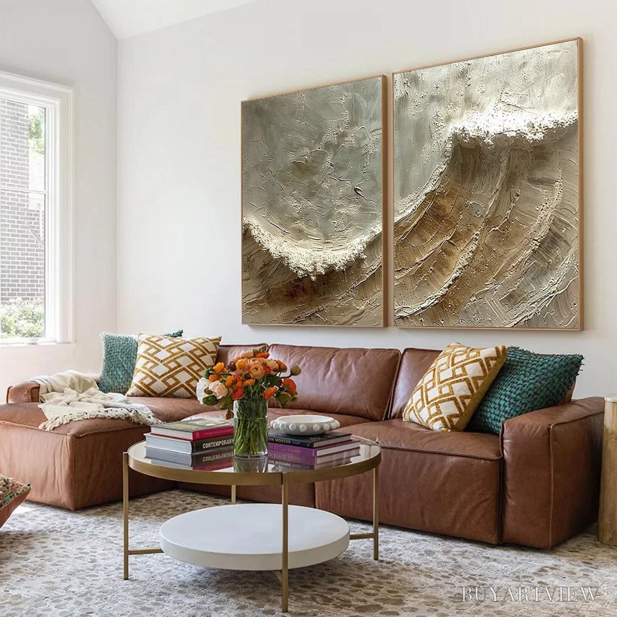 BUYARTVIEW Tidal Whisper – Textured Wabi Sabi Coastal Diptych Oil Painting - image 6