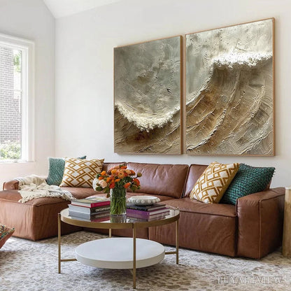 BUYARTVIEW Tidal Whisper – Textured Wabi Sabi Coastal Diptych Oil Painting - image 6