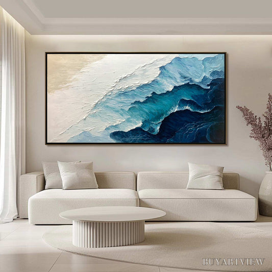 BUYARTVIEW Ready to Ship | Ocean Whispers – Blue-White Textured Seascape - image 1