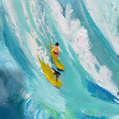 BUYARTVIEW Ready to Ship | Catching the Wave – Vertical Surfer Ocean Painting - image 2